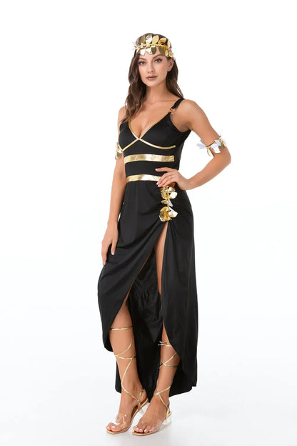 Adult Sexy Ancient Greek Goddess Athena Cosplay Costume for Women Halloween Egyptian Queen Cleopatra Masquerade Party Dress