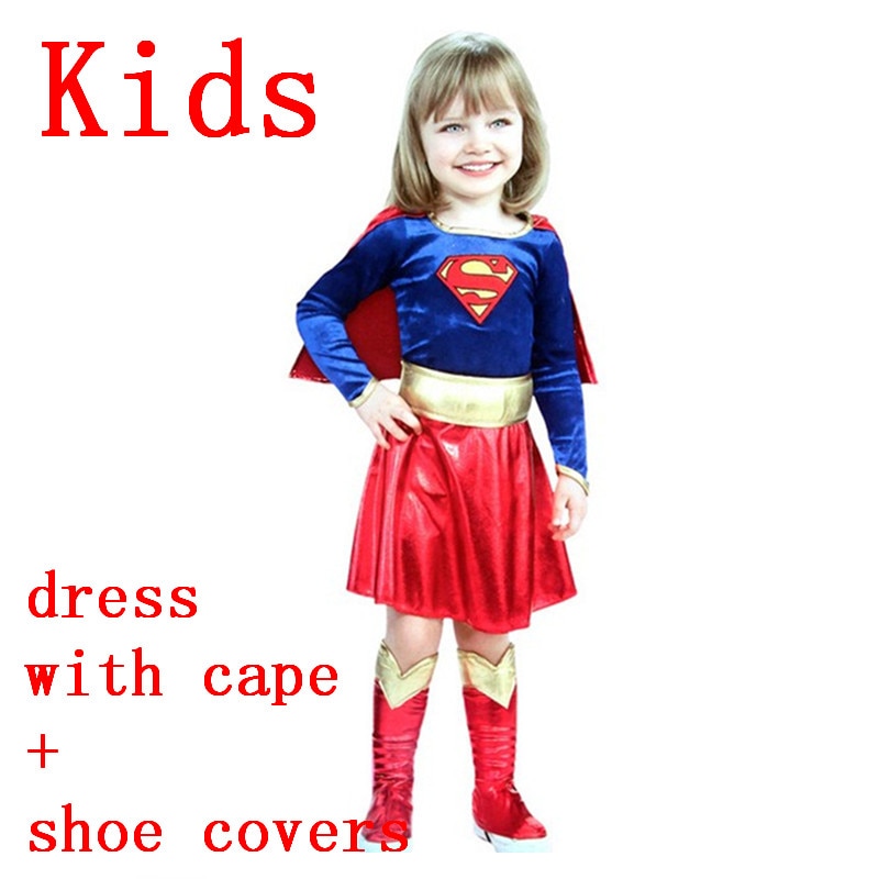 Adult Super Dress Woman Cosplay Costumes Super Girls Dress Shoe Covers Suit Superhero Woman Super Hero  Kids Halloween