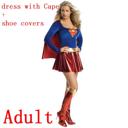 Adult Super Dress Woman Cosplay Costumes Super Girls Dress Shoe Covers Suit Superhero Woman Super Hero  Kids Halloween