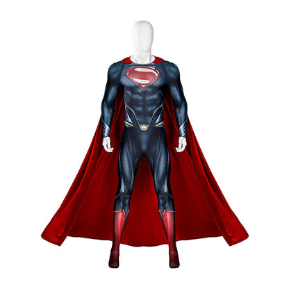 Adult Superhero Steel Man Cosplay Custom Made Clark Kent Printing Jumpsuit Halloween Hero Costume Red Velvet Cloak