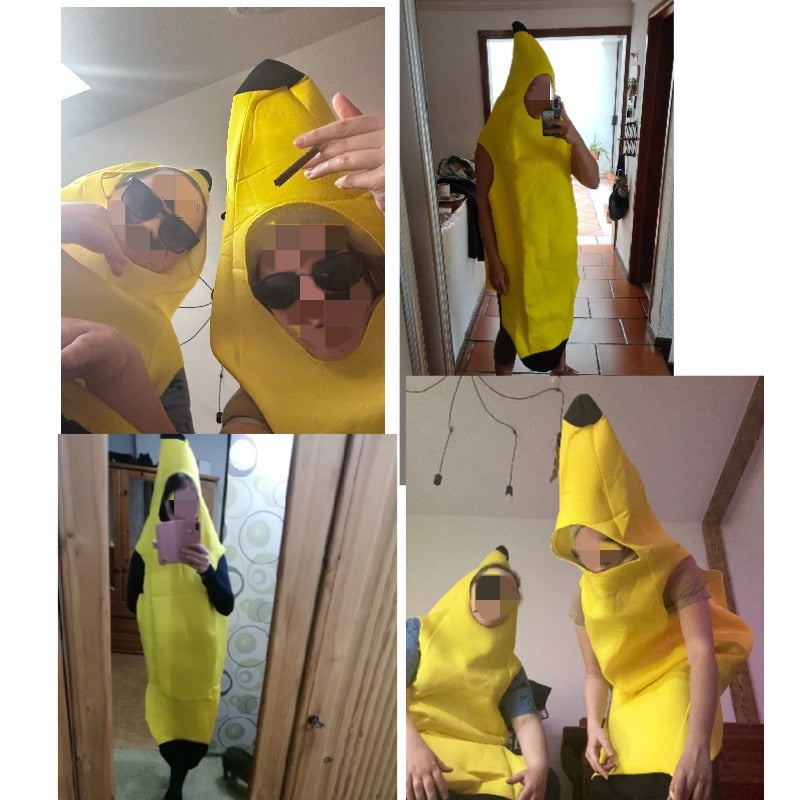 Adult Unisex Funny Cosplay Banana Suit Yellow Costume Light Halloween Dress Up Fruit Party Festival Dance Stage Show