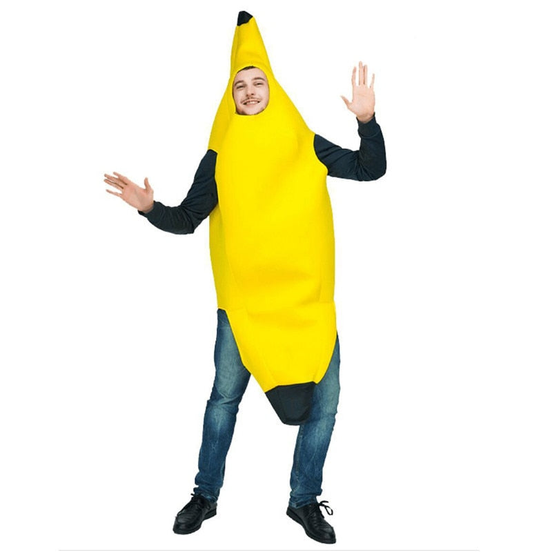 Adult Unisex Funny Cosplay Banana Suit Yellow Costume Light Halloween Dress Up Fruit Party Festival Dance Stage Show