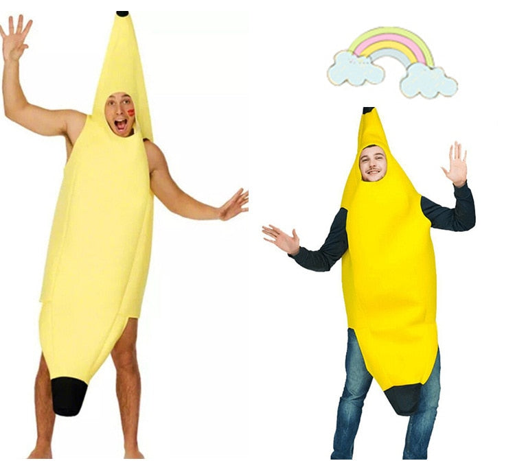 Adult Unisex Funny Cosplay Banana Suit Yellow Costume Light Halloween Dress Up Fruit Party Festival Dance Stage Show