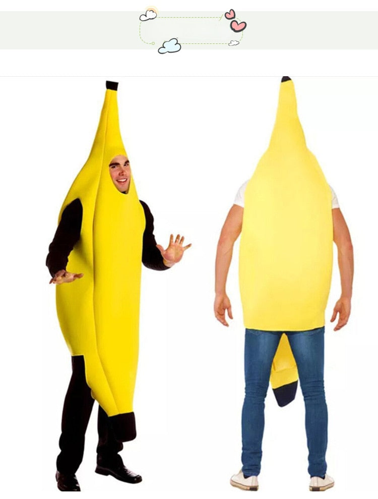 Adult Unisex Funny Cosplay Banana Suit Yellow Costume Light Halloween Dress Up Fruit Party Festival Dance Stage Show