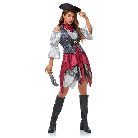 Adult Women's Pirate Captain Cosplay Costume Caribbean Halloween Dress