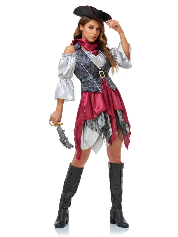 Adult Women's Pirate Captain Cosplay Costume Caribbean Halloween Dress