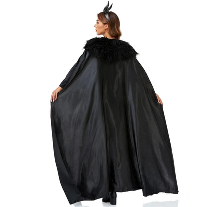 Adult Women Carnival Party Halloween Evil Queen Cosplay Witch Maleficent Costumes Evil Black Dress With Headpiece