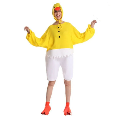 Adult Women Chicken Costume Cosplay Yellow Chicken Bodysuit Performance Clothing Halloween Party Costume Funny Outfits