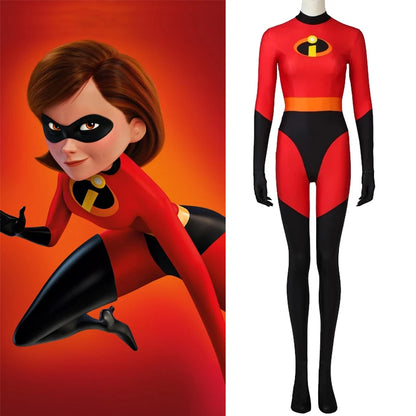 Adult Women Superhero Family Elasti girl Helen Jumpsuit Cosplay Costume Halloween Masquerade Party Bodysuit