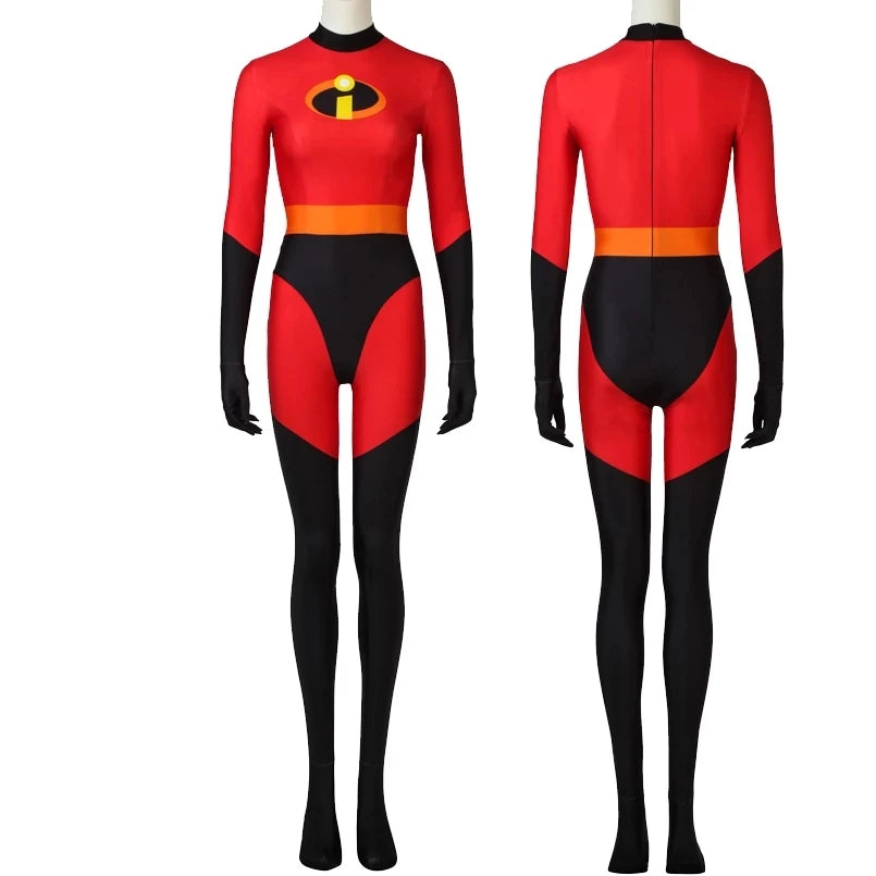 Adult Women Superhero Family Elasti girl Helen Jumpsuit Cosplay Costume Halloween Masquerade Party Bodysuit