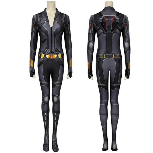 Adult Women Superheroine Widow Natasha Romanoff Black Jumpsuit Cosplay Costume Halloween Masquerade Party Bodysuit