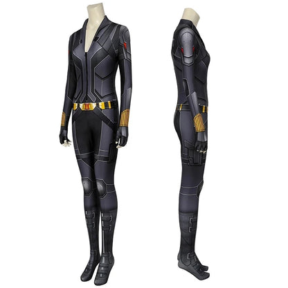 Adult Women Superheroine Widow Natasha Romanoff Black Jumpsuit Cosplay Costume Halloween Masquerade Party Bodysuit