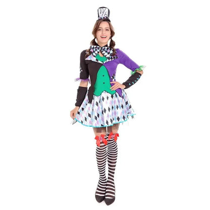 Anime Alice In Wonderland Clown Mad Hatter Maid Costume Halloween Carnival Party Magician Lolita Cosplay Dress