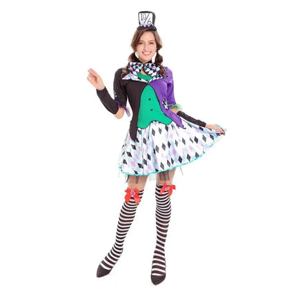 Anime Alice In Wonderland Clown Mad Hatter Maid Costume Halloween Carnival Party Magician Lolita Cosplay Dress