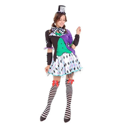 Anime Alice In Wonderland Clown Mad Hatter Maid Costume Halloween Carnival Party Magician Lolita Cosplay Dress