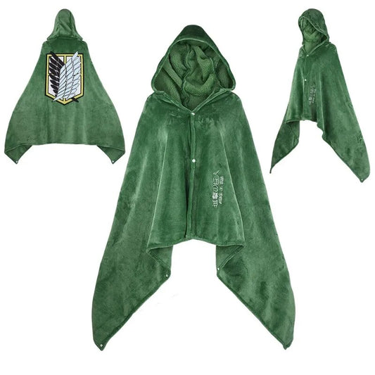 Anime Attack on Titan Cosplay Cloak Scout Regiment Eren Jaeger Shawl Cloak Cloak Nap Blanket Unisex Adilt Kids Halloween Party