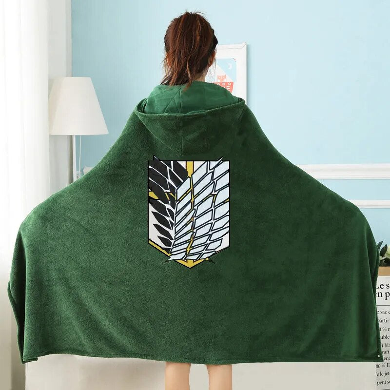 Anime Attack on Titan Cosplay Cloak Scout Regiment Eren Jaeger Shawl Cloak Cloak Nap Blanket Unisex Adilt Kids Halloween Party