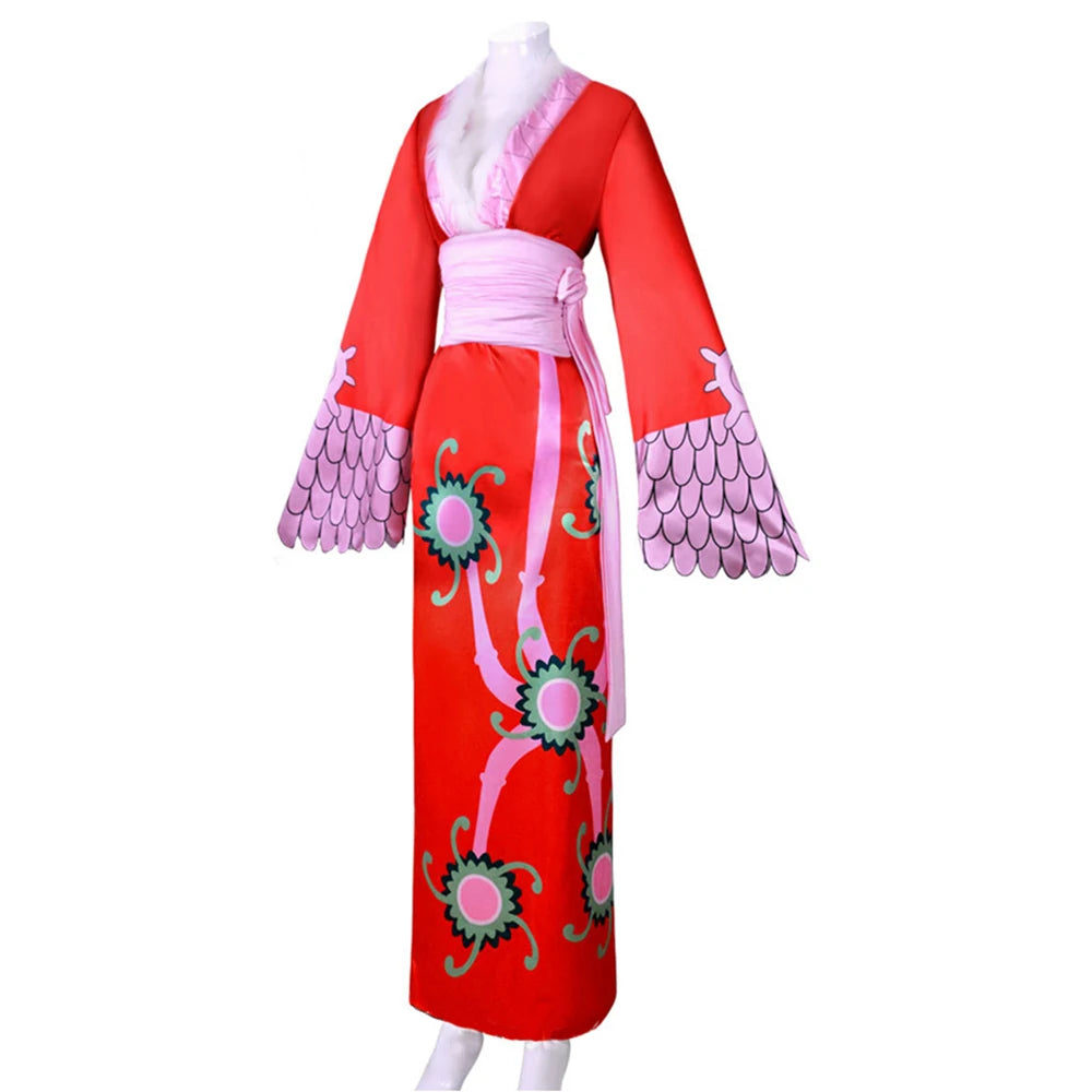 Anime Boa Hancock Cosplay Costume Women Sexy Empire Red Kimono Top Skirt Belt Suit Halloween Party Outfit Carnival