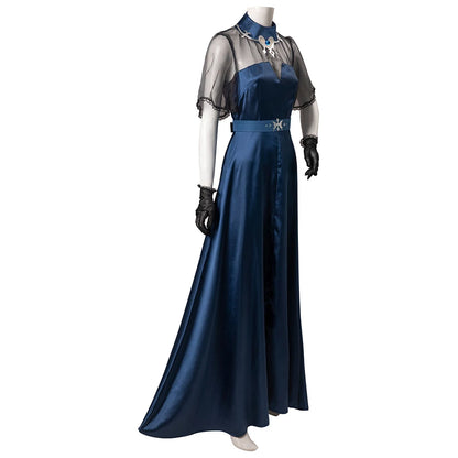 Anime Lenore Cosplay Costume Long Blue Dress with Sheer Sleeves for Halloween and Carnival