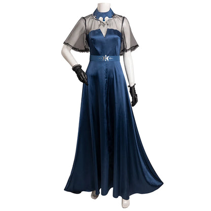 Anime Lenore Cosplay Costume Long Blue Dress with Sheer Sleeves for Halloween and Carnival