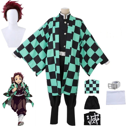 Anime Demon Slayer Cosplay Costume Tanjirou Kamado Kimetsu no Yaiba Men Kimono Uniform Disfraz Halloween Party Demonias Clothes