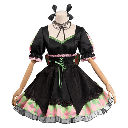 Anime Demon Slayer Kanroji Mitsuri Cosplay Costume Girls Gothic Lolita Maid Dress Maid Costume Girls Outfits Halloween Costume