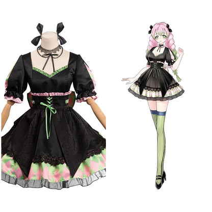 Anime Demon Slayer Kanroji Mitsuri Cosplay Costume Girls Gothic Lolita Maid Dress Maid Costume Girls Outfits Halloween Costume