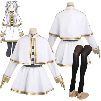 Anime Frieren Beyond Journey‘s End Frieren Cosplay Costume Women White Cape Dress Belt Outfits Halloween Carnival Party Suit