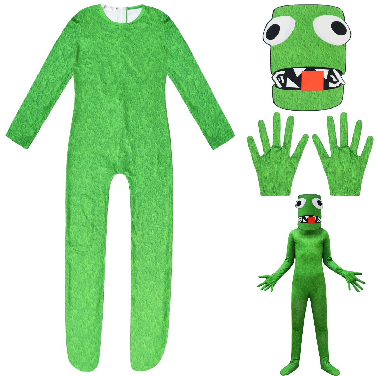 Anime Game Rainbow Friend Cosplay Costume Green Monster Jumpsuits Children Boy Girl Kawaii Halloween Birthday Party Suit