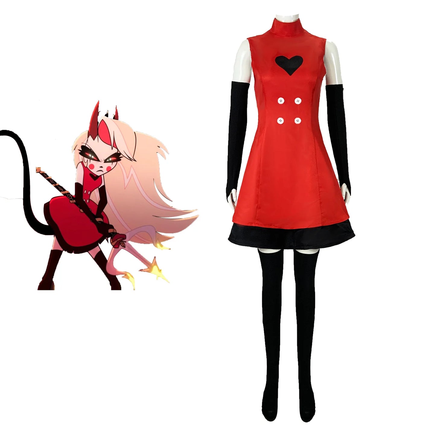 Anime Hazbin for Game Fans Hotel Charlie Cosplay Halloween Costume Adult Women Turtleneck Red Dress Sexy Sleeveless Daily Skirt