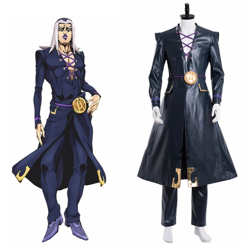 Anime JoJo Bizarre Adventure Cosplay Costume Leone Abbacchio Mens Trench Uniform Full Set Halloween Party Costumes