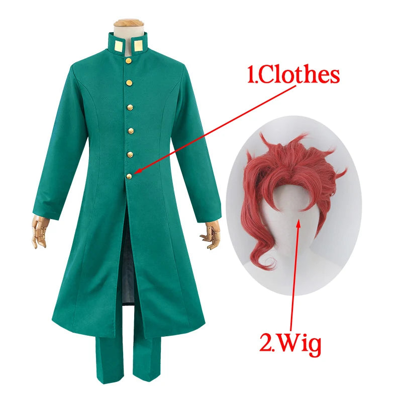 Anime JoJo's Bizarre Adventure Cosplay Noriaki Kakyoin Costumes Green Trench Pants Full Set Halloween Carnival Party Uniform