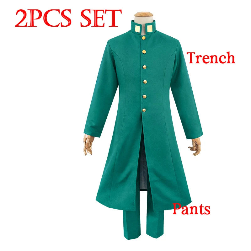 Anime JoJo's Bizarre Adventure Cosplay Noriaki Kakyoin Costumes Green Trench Pants Full Set Halloween Carnival Party Uniform