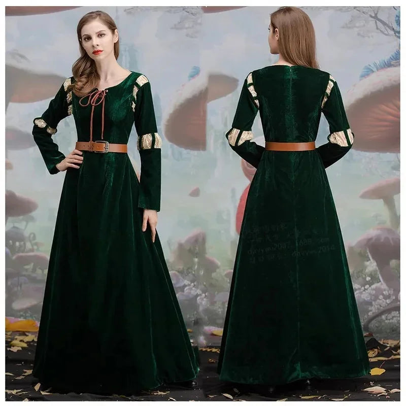 Anime Movie Brave Costume Princess Merida Cosplay Women European Medieval Retro Dress with Belt Vintage Skirt Halloween Carnival