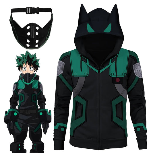 Anime My Hero Cosplay Academia Midoriya Izuku Cosplay Mask Hoodie Men Costume Roleplay Fantasia Halloween Carnival Cloth Jacket