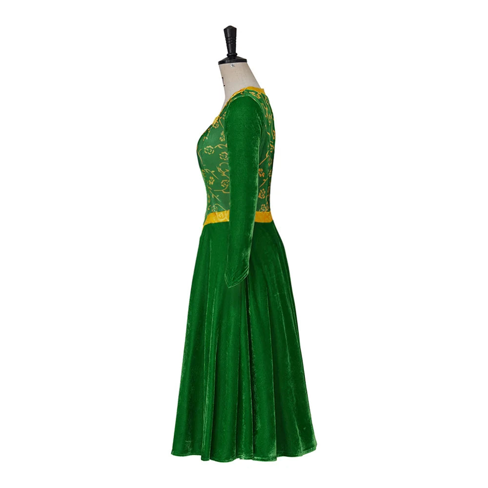 Anime Princess Fiona Cosplay Costume Adult Women Green Velvet Square Collar Fancy Dress Halloween Carnival Theme Party Ball Gown