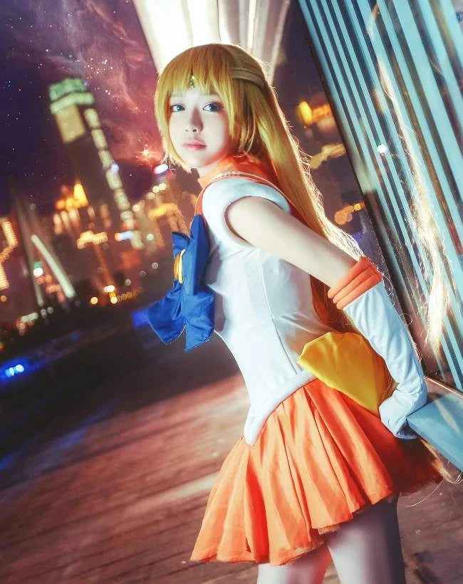 Anime Sailor Minako Aino  Sailor Venus Cosplay Costume Custom Made Dress Bows Headband Gloves Hairpin for Kids Adult Plus Size