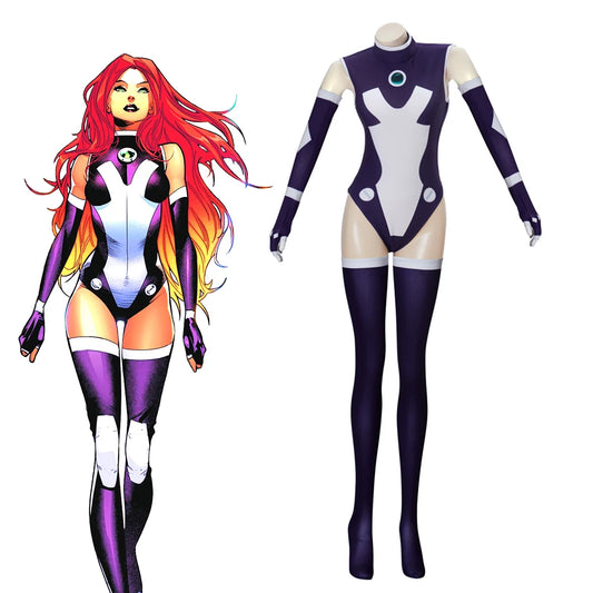 Anime Starfire Cosplay Costume Women Sexy 3D Printed Bodysuit Suits Halloween Carnival Party Superhero Battle Jumpsuit