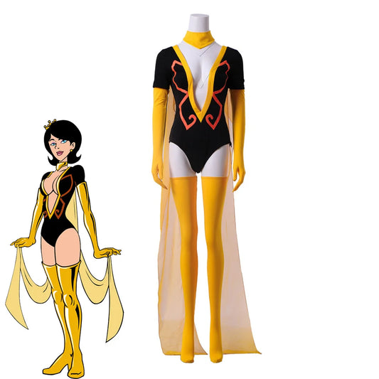 Anime The Venture Bros Cosplay Costume Women Sexy Deep V Neck Bodysuit with Shawl Halloween Sheila Jumpsuit Performance Outfits