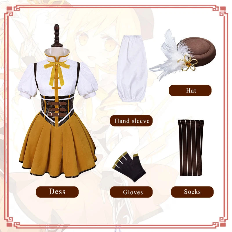 Anime Tomoe Mami Cosplay Costume Adult Women Girls Lolita Dress Hat Suit Halloween Party Outfit