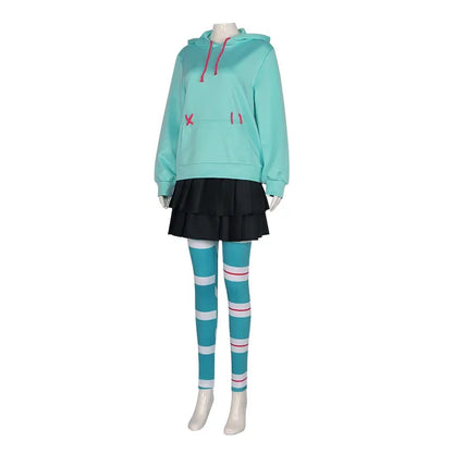 Anime Vanellope Cosplay Costume Hoodies Skirt Wig Uniform Suit Girl Women Halloween Performance Clothing