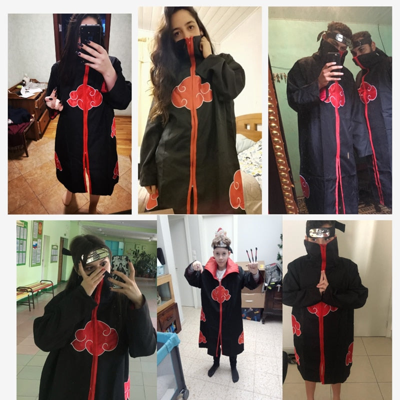 Anime Costume Cape Dawn Organization Cape Embroidered Red Cloud Cartoon Pattern Robe Halloween Cosplay Necklace with Ring Access