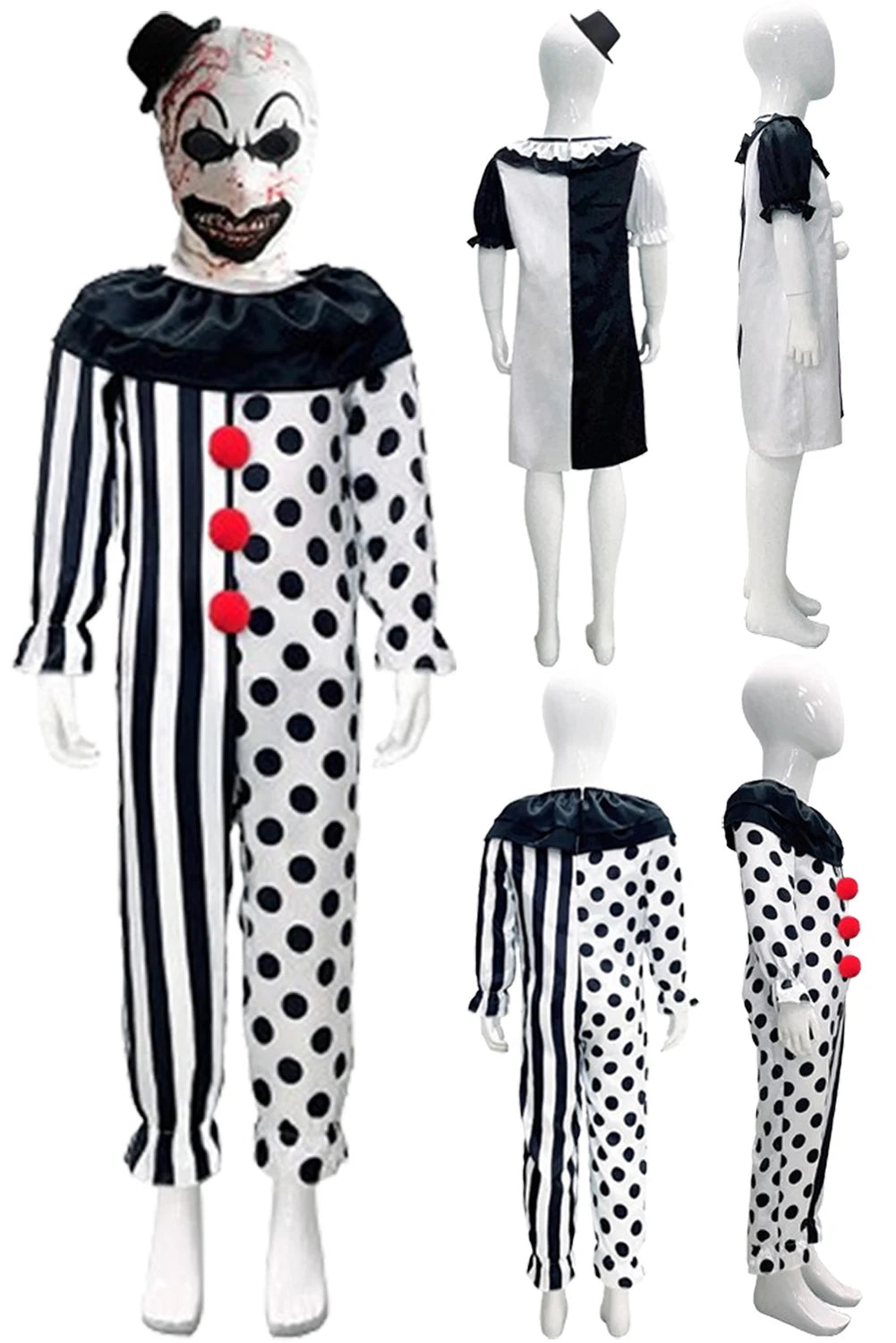 Art The Clown Cosplay Kids Boy Girl Fantasia Movie Terrifier 2 Art Costume Disguise Child Fantasy Halloween Carnival Party Cloth