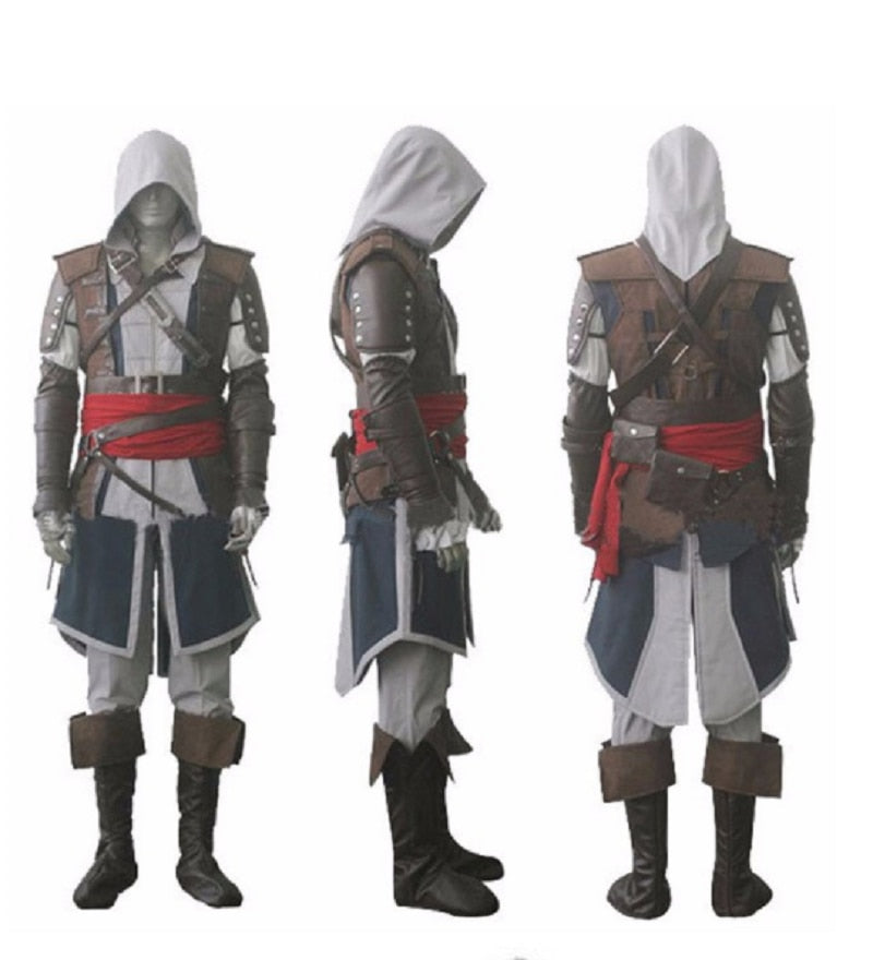 Assassin Cosplay Edward Costume Creed Black Flag Kenway Grey Men Women Full Custom Outfits Halloween Party Adults