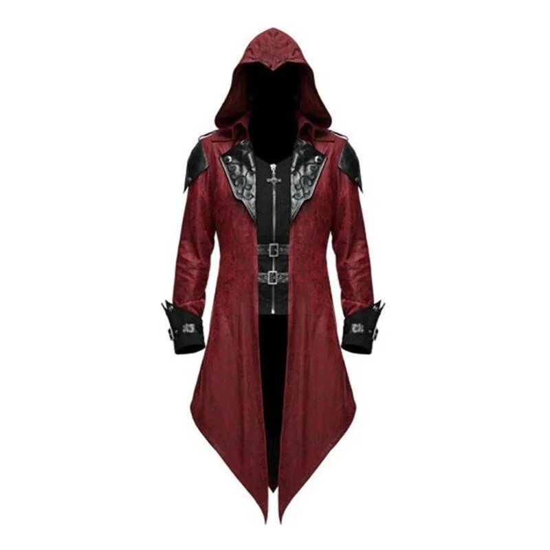 Assassin Cosplay Medieval Man Costume Streetwear Hooded Jackets Outwear Costume Edward Creed Halloween Dress Up Outfit Party