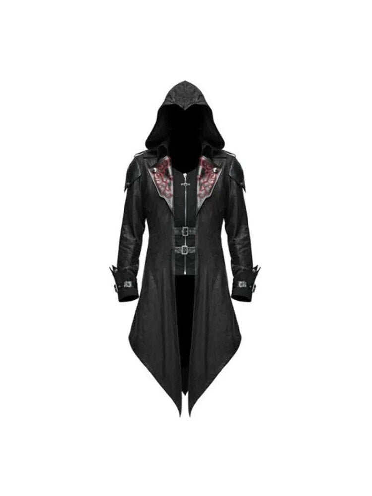 Assassin Cosplay Medieval Man Costume Streetwear Hooded Jackets Outwear Costume Edward Creed Halloween Dress Up Outfit Party