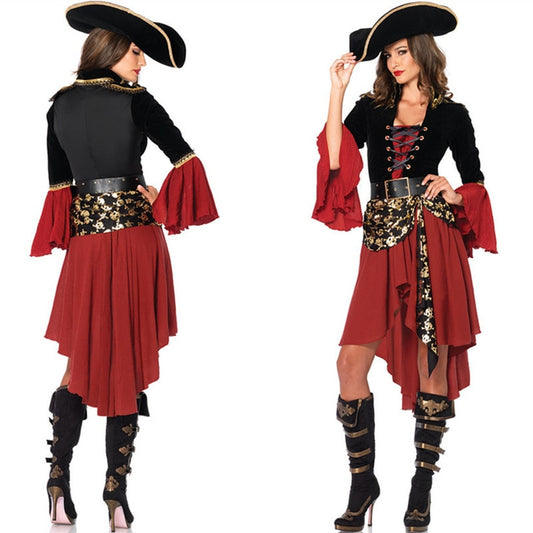 Ataullah Female Caribbean Pirates Captain Costume Halloween Role Playing Cosplay Suit Medoeval Gothic Woman Dress DW004