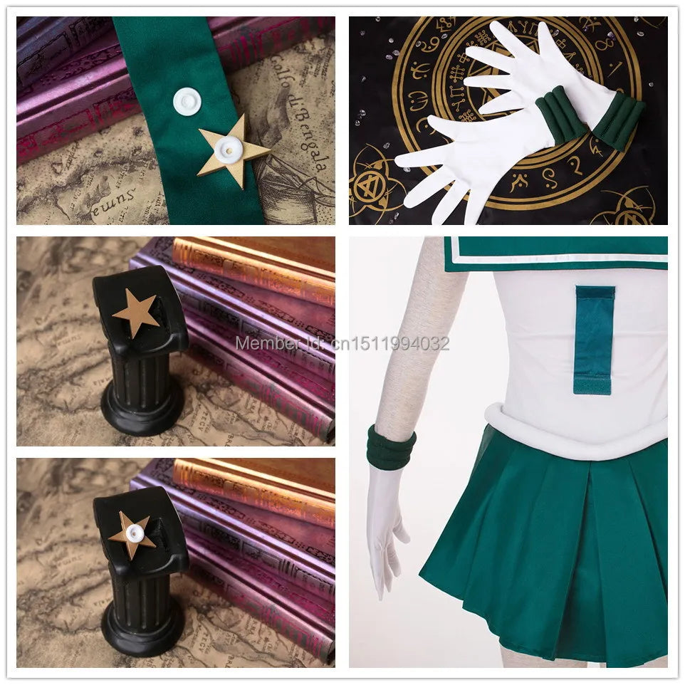 Athemis Sailor Kaiou Michiru Sailor Neptune SuperS Anime Cosplay Costume Dress Gloves Brooch Headband Bows Custom Made