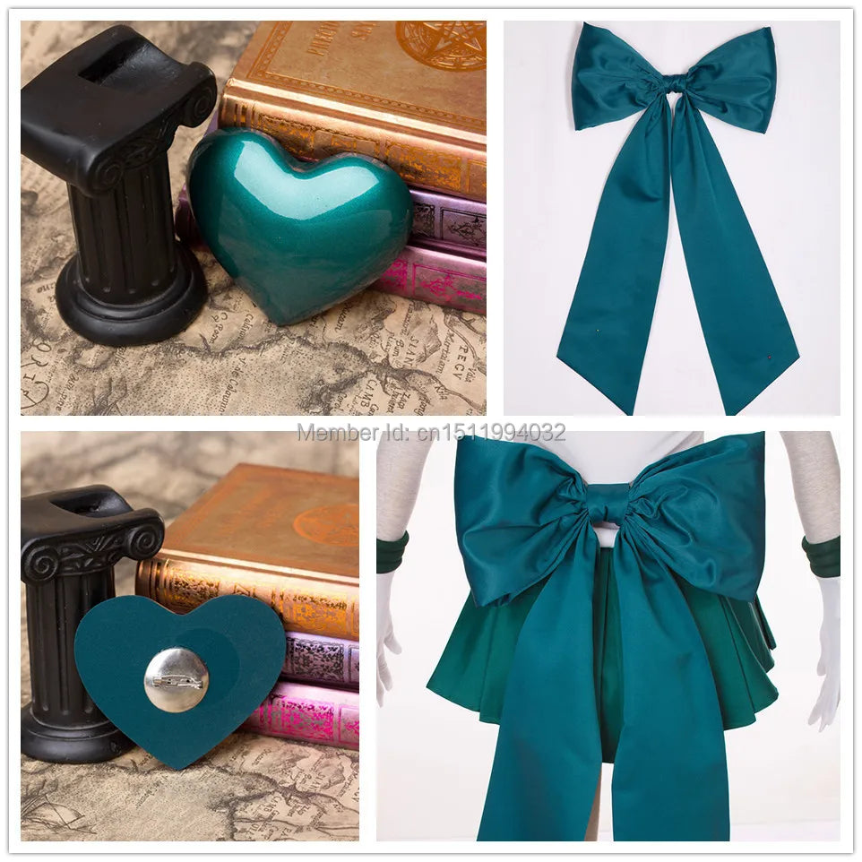 Athemis Sailor Kaiou Michiru Sailor Neptune SuperS Anime Cosplay Costume Dress Gloves Brooch Headband Bows Custom Made