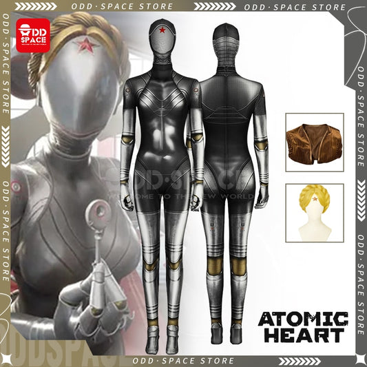 Atomic Heart Cosplay Costume Robot Twins Cosplay Jumpsuit Game Left and Right Atomic Heart Figure Dixie Bodysuit Blonde Wig